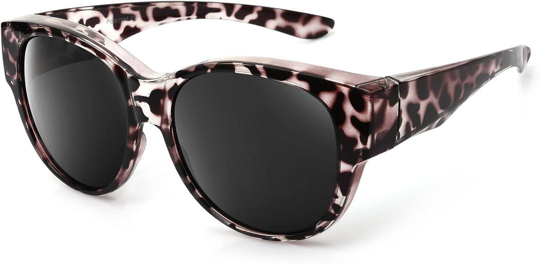 Polarized Sunglasses Fit Over Glasses Over Glasses Trendy Round Cat Eye and HD Wrap-around Sunglasses (Rd01-grey Leopard)