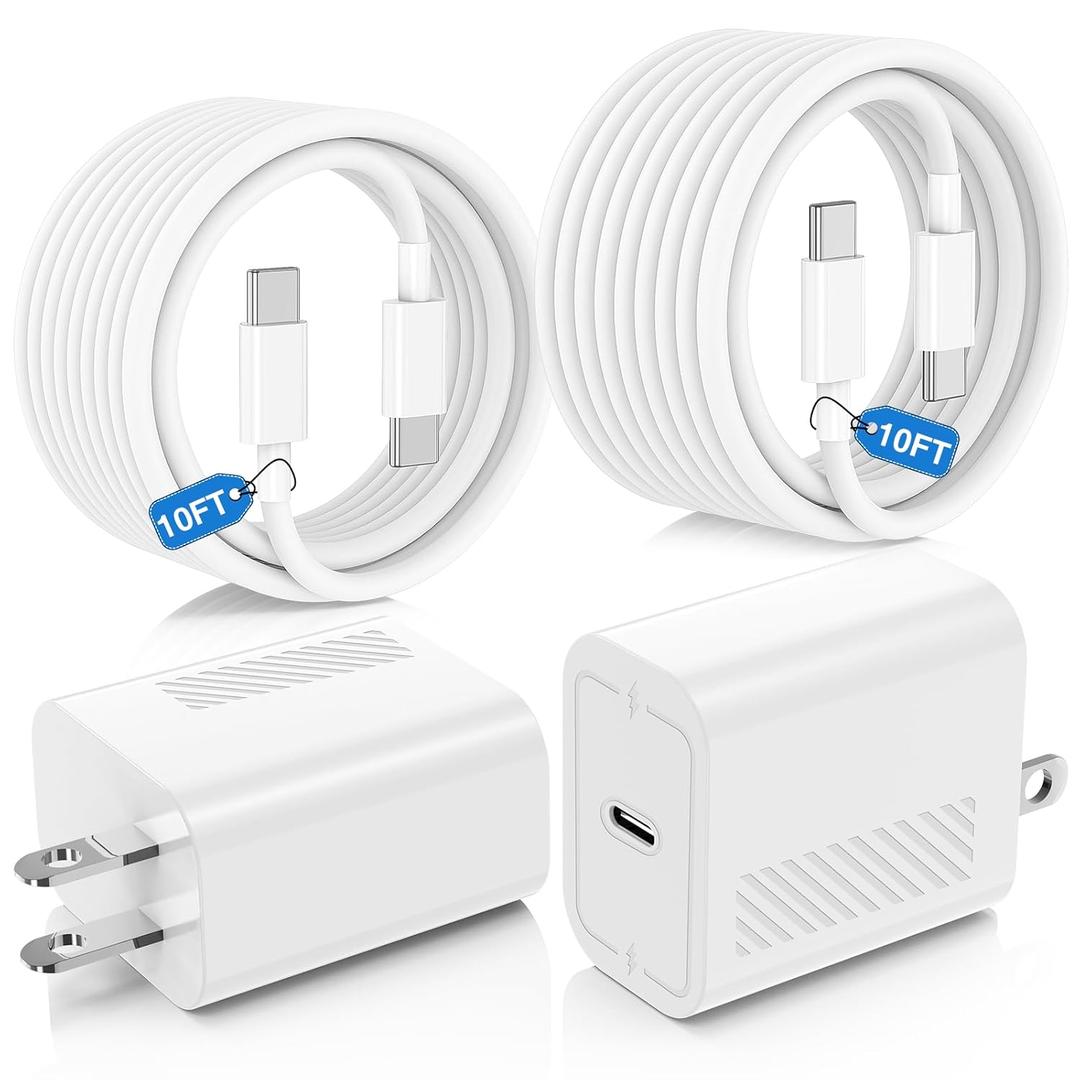 40W USB C Fast Charger for iPhone 17/ Air/16/15 Pro Max,2Pack 10FT Type C Charger Block & Cable, PD 3.0 Super Fast Charging for iPad Pro MacBook Air/Pro M1/M2, AirPods (White)