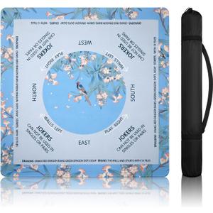 DEVPNR Mahjong Mat for Table with Rules, Noise-Reducing 32.6"x32.6" Mahjong Table Cover, Non-Slip Table Cloth for American Mahjong, Poker, Card, Board & Tile Games, Easy Storage with Travel Bag (Blue)