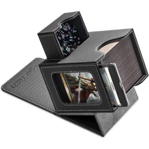 Card Deck Box for MTG Commander - Patented Design, Commander Display, Fits 100 Double-Sleeved Cards, 35pt Card Brick & Dice Tray - Black/Gray (2. Artifact (Black /Grey))