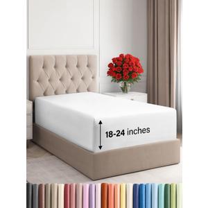 Extra Deep Twin XL Fitted Sheet - Hotel Luxury Single Fitted Sheet Only - Easily Fits 18 inch to 24 inch Mattress - Ultra Soft, Wrinkle & Fade Free w/Extra Deep Pockets - Breathable & Comfy - White