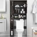 Over The Toilet Storage Cabinet, Storage Cabinet Over Toilet with Double Doors & Toilet Paper Holder Stand, Freestanding Toilet Shelf Space Saver with Anti-Tip Design & Adjustable Shelf, Espresso, W33.03'', 8.31"D x 33.03"W x 66.93"H