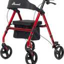 Walker for Seniors, Lightweight Rollator Walker with seat, Foldable Rolling Walker with 8 inch All Terrain Rubber Wheels, Ergonomic Adjustable Handles and Backrest for Seniors and Adult. (Red)