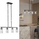 4 Lights Black Chandelier Glass Long Pendant Light Fixtures