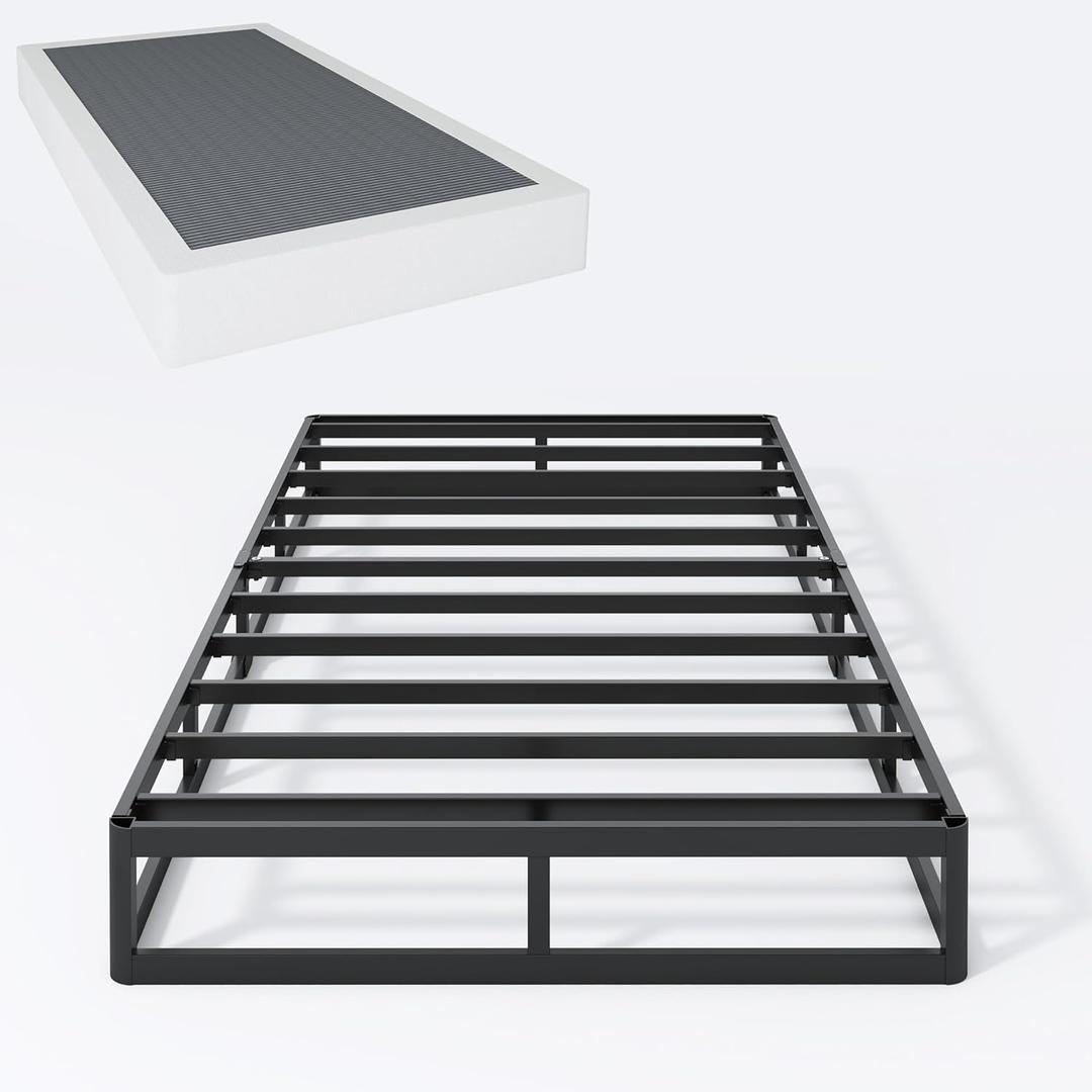 Box Spring Twin 7 Inch Metal Box Spring Twin Size Basics Bed Base, Mattress Foundation,Black Heavy Duty Structure with Cover, No Noise,Easy Assembly