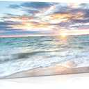 Large Landscape Canvas Wall Art Beach Sunset Ocean Waves Nature Picture on Canvas Blue Sky Beach Artwork Prints Ready to Hang for Living Room Bedroom Size 48"x24"