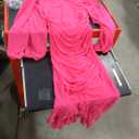 Women's Bodycon Midi Dress Fall Long Sleeve Ruched Ruffle Hem Mermaid Cocktail Wedding Guest Dresses
, S