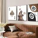 KBIERQN 3Pcs Trendy Leopard Prints Wall Art Cheetah Aesthetic Pictures Funky Preppy Lucky 8 Ball Posters Eclectic Ace Canvas Wall Decor for Girls Room Apartment Dorm 16x24In Unframed