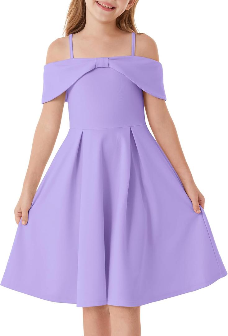 GRACE KARIN Girls Elegant Dress Off Shoulder A-Line Casual Party Dresses for 6-14 Years (Purple, 12Y)