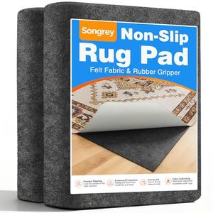 Songrey 8' x 9'10" Rug Pad Felt Fabric & Rubber Gripper, Thick Cushion Non Slip Rug Pads Under Area Rugs, Anti Slip Mat Carpet Protector for Hardwood Floors, Keep Carpets in Place and Safe