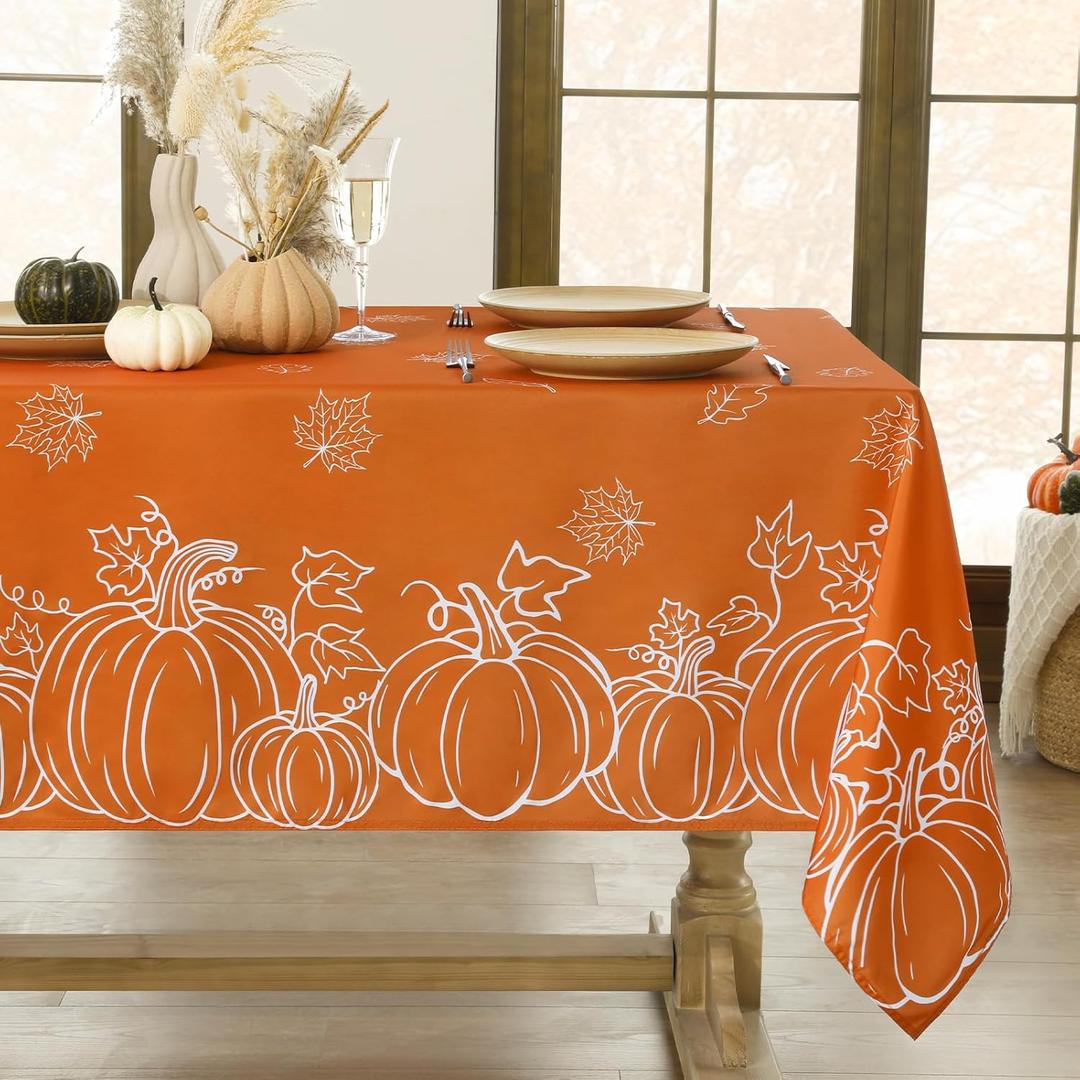 Softalker Fall Tablecloth Rectangle 60x84 Inch, Thanksgiving Autumn Harvest Orange Pumpkin Maple Leaf Decoration Table Cloths, Stain Resistant Farmhouse Table Cover for Holiday Dinner/Party