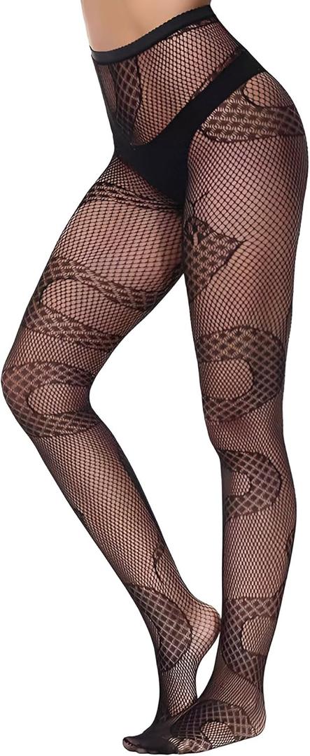 Snake Tights for Women Fishnet Tights, Fishnet Stockings for Women Fish Nets Leggings Halloween Black (2-8)