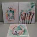 3 Pcs Framed Tween Teen Girls Bedroom Wall Art Picture Sage Green Rose Gold and Silver Prints Music Lover Teenager Girl Poster Perfume Makeup Brushes and Headset Wall Decor for Mature Girl 16L x 12W