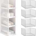 Wanheart Stackable PP Material Drawer Boxes for Wardrobe Storage  Foldable Wardrobe Storage, Suitable for Bedrooms  White 4-Piece Set (Small, tall model)