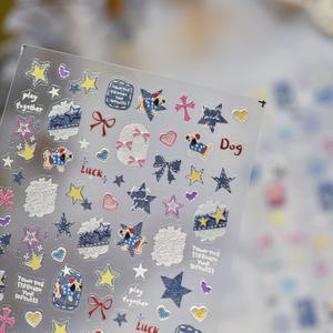 4 x Dedyel 5D Embossed Cute Nail Art Stickers Cartoon Kawaii Design Anime Self Adhesive Nail Stickers for Women Kids Girls Nails Art Decorations