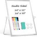 Dry Erase Magnetic White Board, 16" x 12" Double-Sided Desktop Whiteboard with Stand, Portable Small Whiteboard Set for Drawing, Office, Home, School