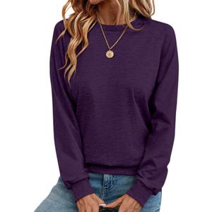 TICTICMIMI Women's Crewneck Sweatshirts Lightweight Long Sleeve Tunic Tops Cute Pullover Shirts (Medium, Purple)