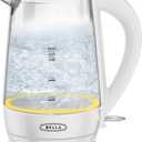BELLA 1.7 Liter Glass Electric Kettle, Quickly Boil 7 Cups of Water in 6-7 Minutes, Soft Yellow LED Lights Illuminate While Boiling, Cordless Portable Water Heater, Carefree Auto Shut-Off, White