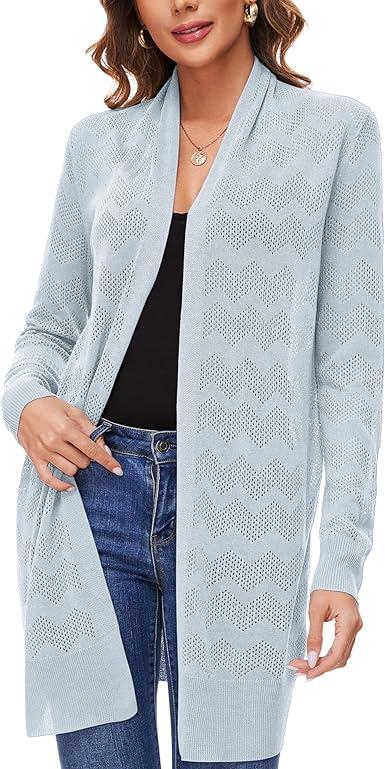 Women's Lightweight Summer Crochet Open Front Long Shawl Cardigan HollowOut Sweater Size S