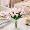 30 Pcs Tulips Artificial Flowers Fake Pink Flowers Latex Tulips Real Touch 13" Silk Flower for Spring Mother's Day Easter Gifts in Bulk Home Kitchen Wedding Decorations