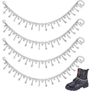 PH PandaHall 4pcs Rhinestone Shoe Chains Jewelry Shoe Charms Chains Glitter Boot Strap Chain Tassel Bling Shoe Chain Alloy Shoe Accessory Decoration for Women Decor Bag Clothes Crafts, Platinum