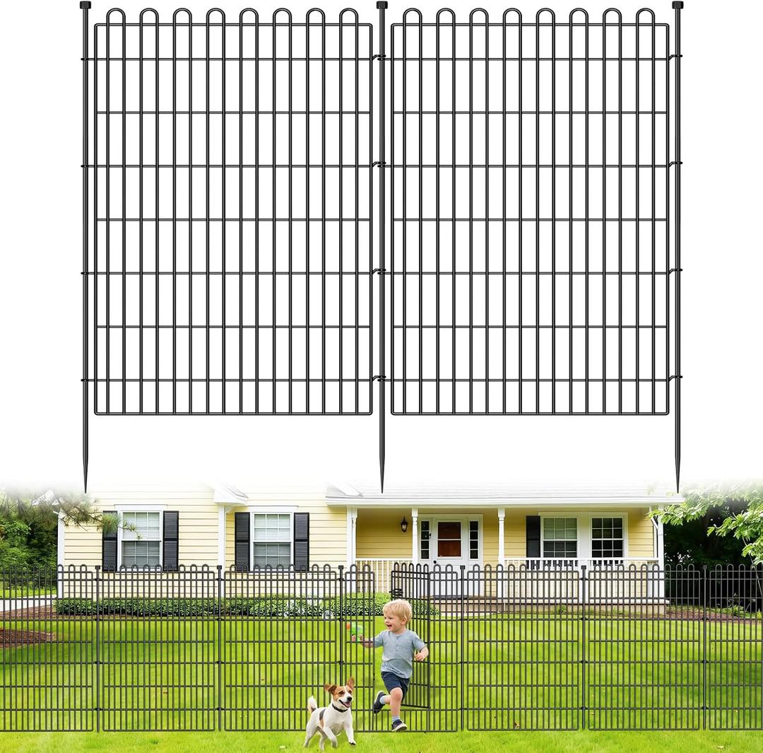 10 Panels No Dig Decorative Garden Fence with Gate for Yard, 48 in(H) X 26.25 ft(L) Animal Barrier Fencing for Outdoor Dog, Metal Portable Garden Fences for Borders, Pets, Landscape, Temporary Fence