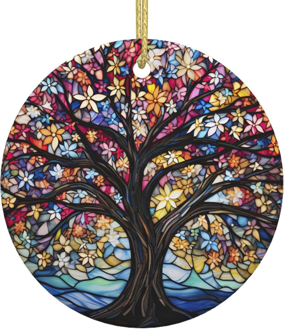 Tree of Life Ornament Christmas Decoration Christmas Tree Ornaments Gift Round Ceramic Bauble Present Holiday Keepsake