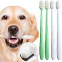 MoonyMars Dog Toothbrush Kit 4 Pack, Ultra Soft Dog Tooth Brush for Medium to Large Dogs & Cats, Pet Tooth Brushing Kit for Easy Dental Cleaning, Soft Bristles, 2 Green Wave Head & 2 White Flat Head
