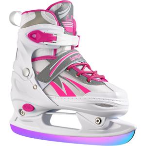 Adjustable Ice Skates for Kids Girls Boys, 4 Size Adjustable Beginner Ice Hockey Skates for Youths Teen, Warm Ice Skating Shoes with Electroplated Color-Changing Blades for Outdoor and Rink (Pink Red)
