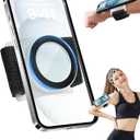 TOPGO Magnetic Running Phone Holder for iPhone, HD Mirror & Extendable Anti-Drop Rope for Gym/Yoga, 360 Rotatable Wrist Phone Holder, Fits iPhone 16 Pro & Android (Black, 2 Straps)