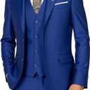 Men's Suits 3 Piece Slim Fit Dress Tuxedo for Men Two Button Solid Jacket Vest Pants Set (Royal Blue)