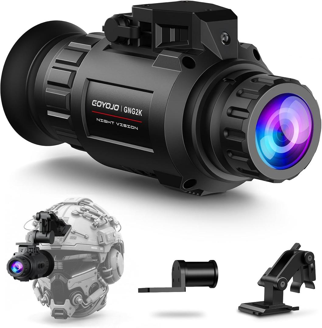 GOYOJO GNG2K Night Vision Monocular - 2K / 60Hz Refresh Digital Night Vision Goggles, Helmet Mountable, Stealth Infrared 940nm NVG with 0.0001 Lux Sensor, 4 Color Modes for Tactical/Hunting/Camping