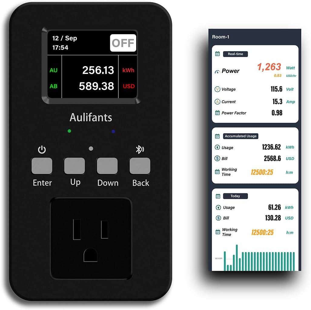 LP405 25A Heavy Duty Smart Plug Meter Sockets Industrial Energy Monitor Trip-Rate Billing, OVP/UVP/OLP Color Screen Magnetic Relay Offline Logging WiFi Tuya/Smart Life for AC/Heaters