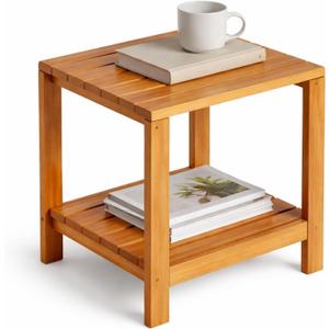 Outdoor Side Tables for Patio, Small End Table Living Room Accent Coffee Table 2-Tier Storage Solid Wood for Porch, Pool, Balcony & Backyard Weather-Resistant Outside Adirondack Table
