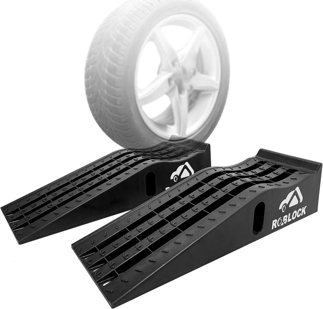 ROBLOCK Heavy Duty Low Profile Car Ramps for Oil Changes, Portable Car Ramps for Low Cars High Lift and Jack Support, Vehicle Ramps for Garage, 35.63''x12''x8.07'', G.V.W 13000 LBS, 2 PCS