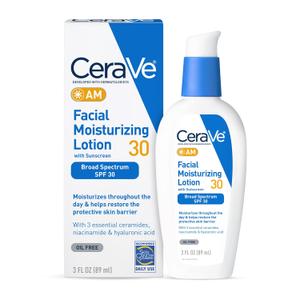 CeraVe AM Facial Moisturizing Lotion with SPF 30, Oil-Free Face Moisturizer with SPF, Formulated with Hyaluronic Acid, Niacinamide & Ceramides, Non-Comedogenic, Broad Spectrum Sunscreen, 3 Ounce (3 Fl Oz (Pack of 1))