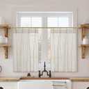 Lino Rosa Taupe Striped Kitchen Pinch Pleat Small Curtains with Hooks 20 Inch Length for Bathroom Windows