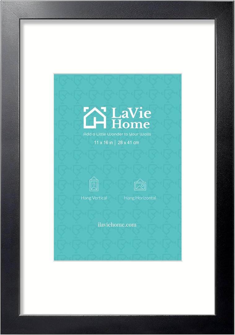 LaVie Home 11 x 16 Picture Frame Black Poster Frame,Display Pictures 7x10 with Mat or 11x16 Without Mat, Stable and Sturdy Frame and Polished Plexiglass, Horizontal and Vertical Format of The Walls
