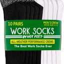 HOT FEET Work Socks for Men, Long All Weather Boot Crew Cotton Socks, Cushioned, Moisture Wicking, Stocking Stuffers (6-12.5, White/Black)