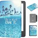 Case for 7" Kindle Paperwhite (12th Generation, 2024) & Kindle Colorsoft Signature Edition, Ultra Thin PU Leather Hard Protective Cover with Hand Strap for 7" E-Reader, Beach