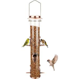 MIXXIDEA 1PK Metal Wild Bird Feeder,Squirrel Proof Bird Feeders for Outside,Hanging 6 Port Tube Bird Feeder,Finch Bird Feeder for Attracting Birds in Your Lawn, Garden, Balcony-Antique Copper