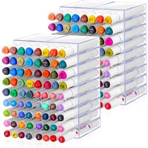 MotiMind 2 Pcs Acrylic Marker Organizer Desktop Storage Hold 144 Marker, Clear Pencil Holder Stand Art Brushes Stationary Display with 18 Compartments for School Classroom Desk Home Office Supplies