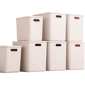 Plastic Storage Bins with lids,Storage Baskets,Container with handle,Storage Organizer Bins for Shelves,Office,Bedrooms,Closets, Cabinets(Grey，5XL+2L)