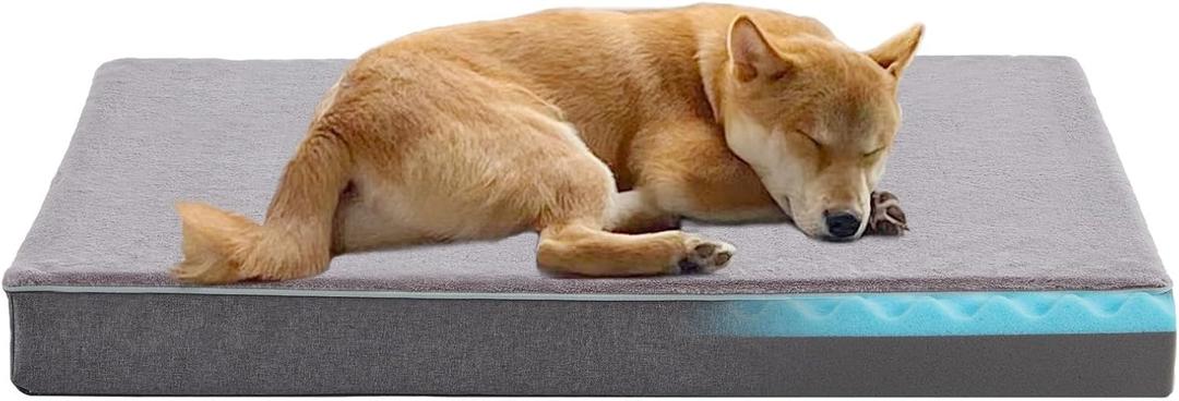 Cooling Dog Beds for Large Dogs, Orthopedic Memory Foam Dog Bed, Large Pet Beds with Washable Cover, Ideal for Arthritic Dogs Up to 65Lbs (Large: 35" x 22" x 3")