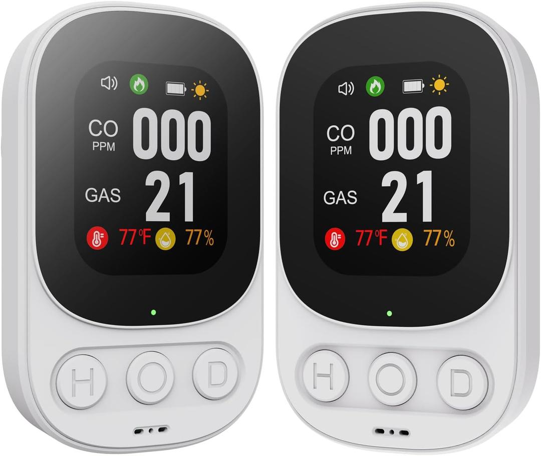 2 Pack 4 in 1 Plug in Carbon Monoxide Detectors & Natural Gas Combination Built-in Backup Battery & 2.1'' HD Screen [CO Gas Temp Humidity] Propane Methane Combustible Gas Alarm for Home/Travel(White)