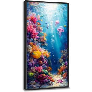 Ocean Large Wall Art Nautical Coral Sealife Pictures Wall Decor Undersea Canvas Seascape Print Painting Modern Artwork Home Decoration for Entrance Living Room Bathroom Bedroom Office Framed 60"x30", 60L" x 30W"