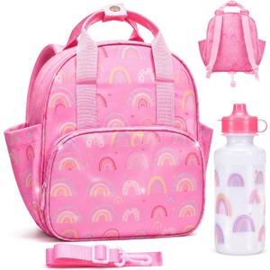 Eccliy Rainbow Toddler Backpack with Leash 12'' Daycare Diaper Bag with and Water Bottle for Girls Preschool Kindergarten Backpack Gifts with Adjustable Shoulder Straps with 2 Large Pockets