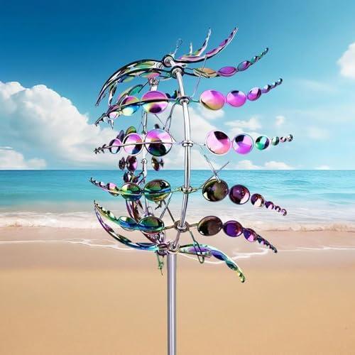 Unique and Magical Metal Windmill, 2Pcs Wind Spinners, 3D Wind Powered Kinetic Sculpture, Stainless Steel Wind Spinners, Wind Mill for Yard and Garden (2PCS-Colorful)