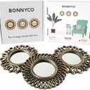 BONNYCO Wall Mirrors Pack of 3, Round Gold Mirrors for Home Decor Bedroom and Living Room. Espejos Decorativos de Pared Sala Dormitorio, Circle Wall Decor Minimalist Vintage Chic. Gifts for Women Mums