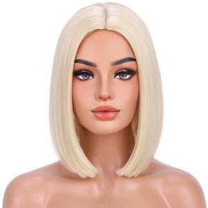 MAGQOO Blonde Wigs for Women Blonde Bob Wig Short Straight Blond Wig Middle Part Synthetic Heat Resistant Cosplay Costume Party Wigs, Light Blonde